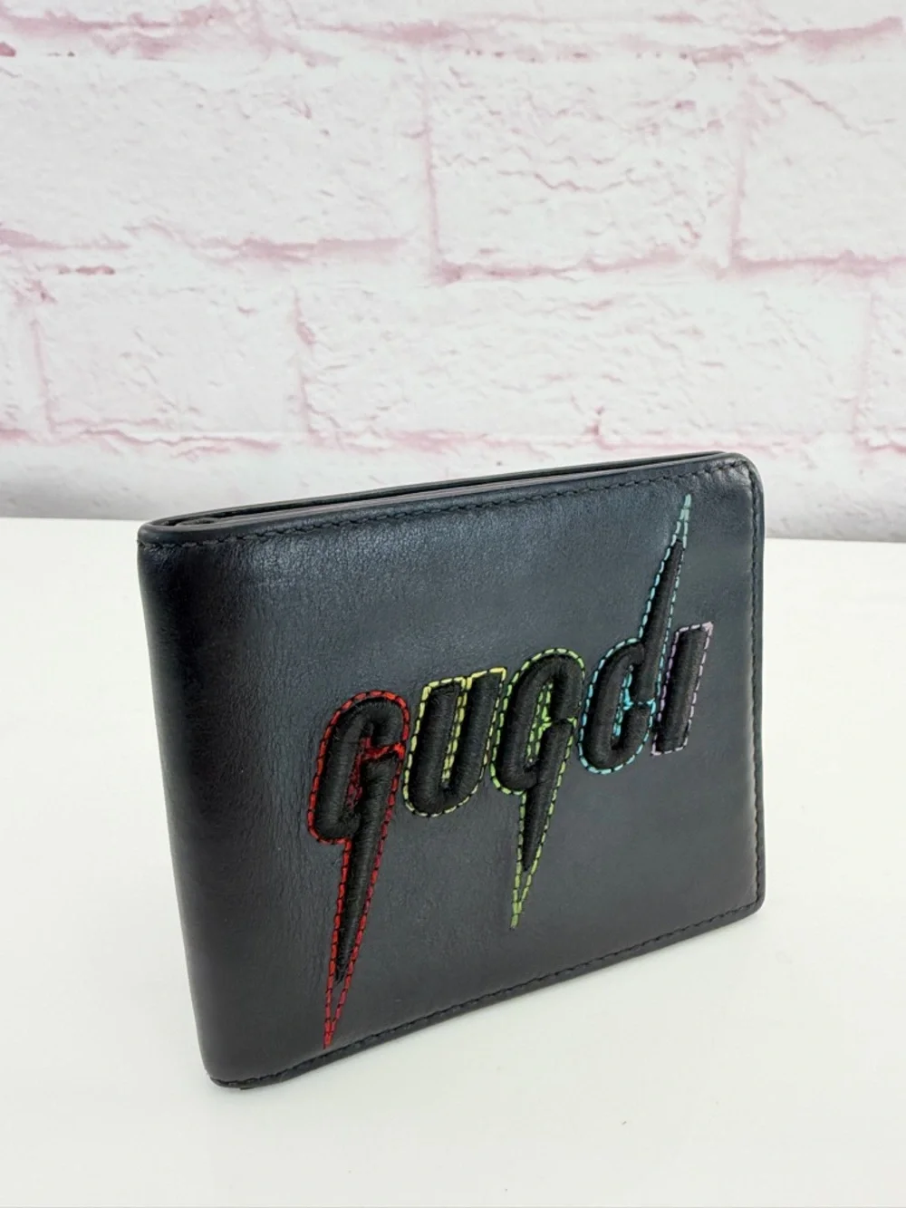 Gucci Blade Embroidered Black Leather Wallet Bifold